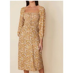 Faithful the brand medium la romaine midi yellow gold paisley long sleeve dress